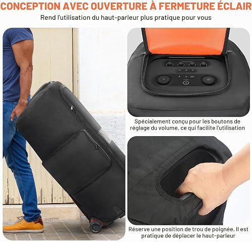 Housse pour enceinte compatible avec la JBL PartyBox 720,Housse de protection anti-poussière sans fond/Sac de rangement pour JBL PartyBox 720,Noir et orange,Housse portable uniquement (sans roulettes) - 4