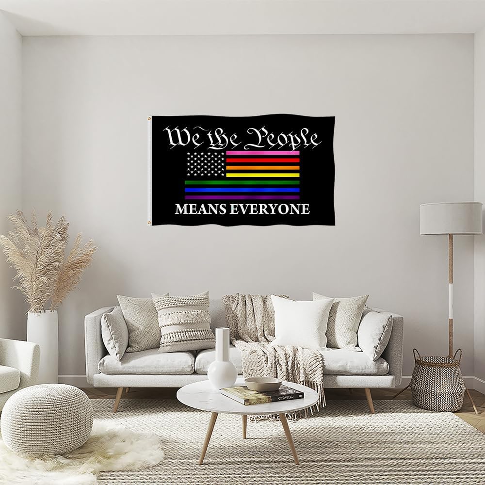 Double Sided We The People Means Everyone American Rainbow LGBT Flag 3x5FT Pride Flag Fade Proof Gorgeous Color Thicker Polyester with Brass Grommets (LGBT 01, 3x5FT 3PLY)