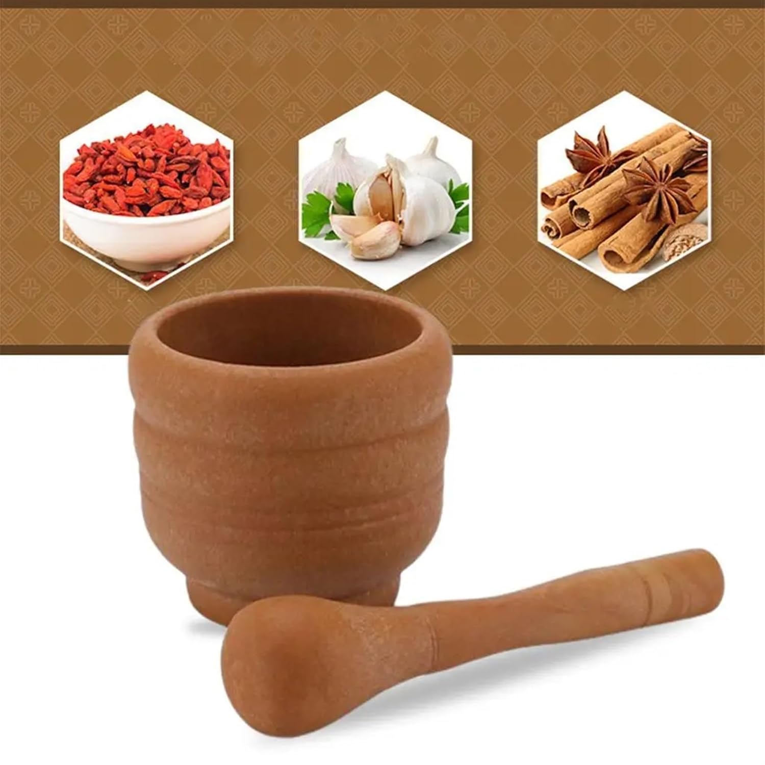 Pestle and Mortar Set Solid Stone Grinder Bowl for Pepper Garlic Herb Spice Kitchen Gadget Sets