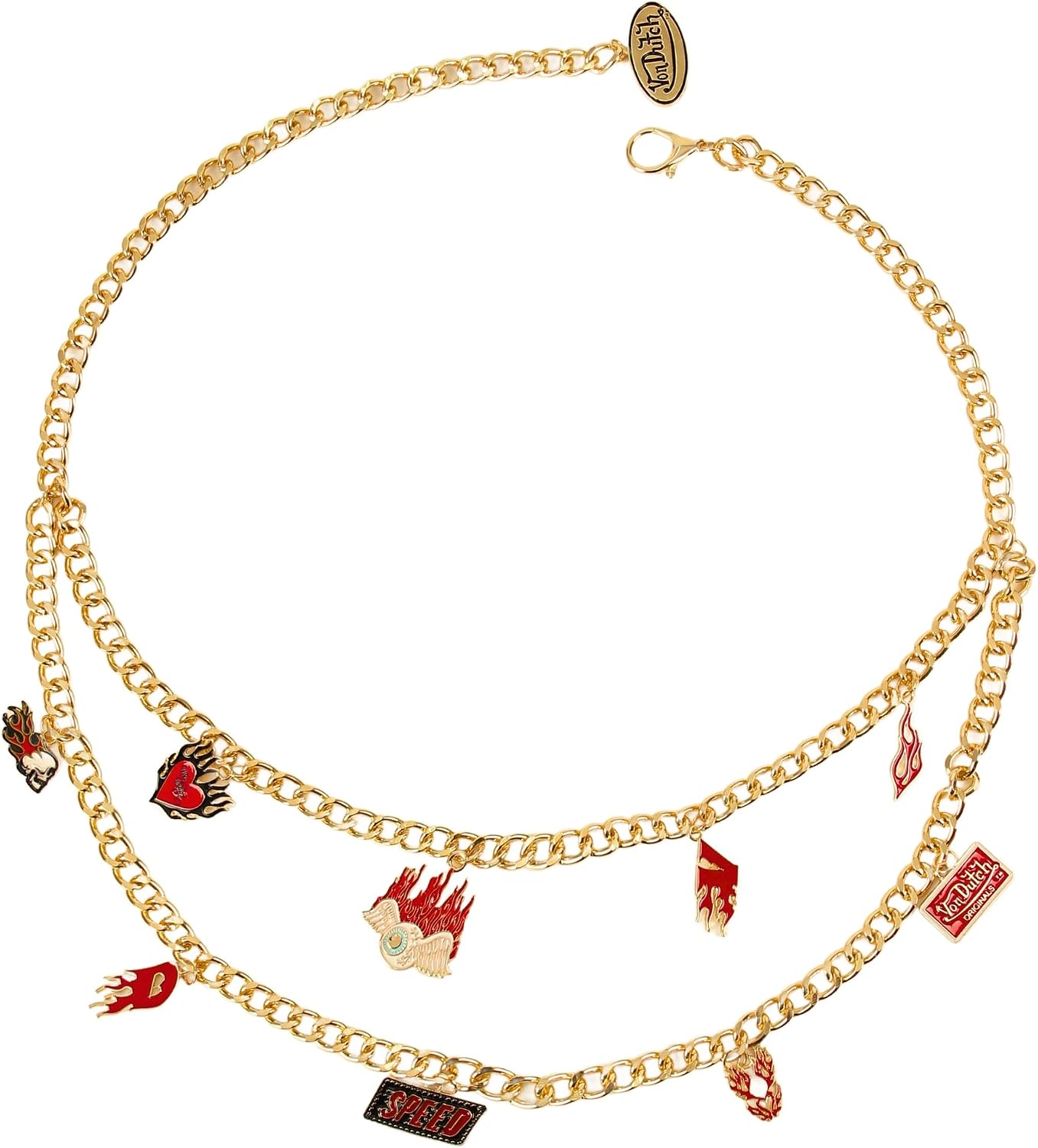 Von Dutch Women's Charm Chain Belt, Adjustable Metal Fashion Waist Belt