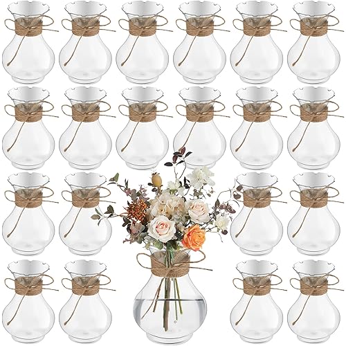 Bokon 5.7" Plastic Small Vases for Centerpieces, Plastic Bud Vase Bulk, Hyacinth Avocado Growing Vases, Tiny Flower Bulb Plant Propagation Containers for Wedding Living Room Table Decorations(20 Pcs)