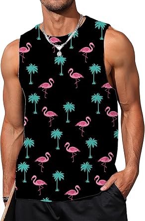 Mens Beach Tank Tops Summer Vacation Muscle Top Hawaiian Graphic Sleeveless Shirts for Beach Workout