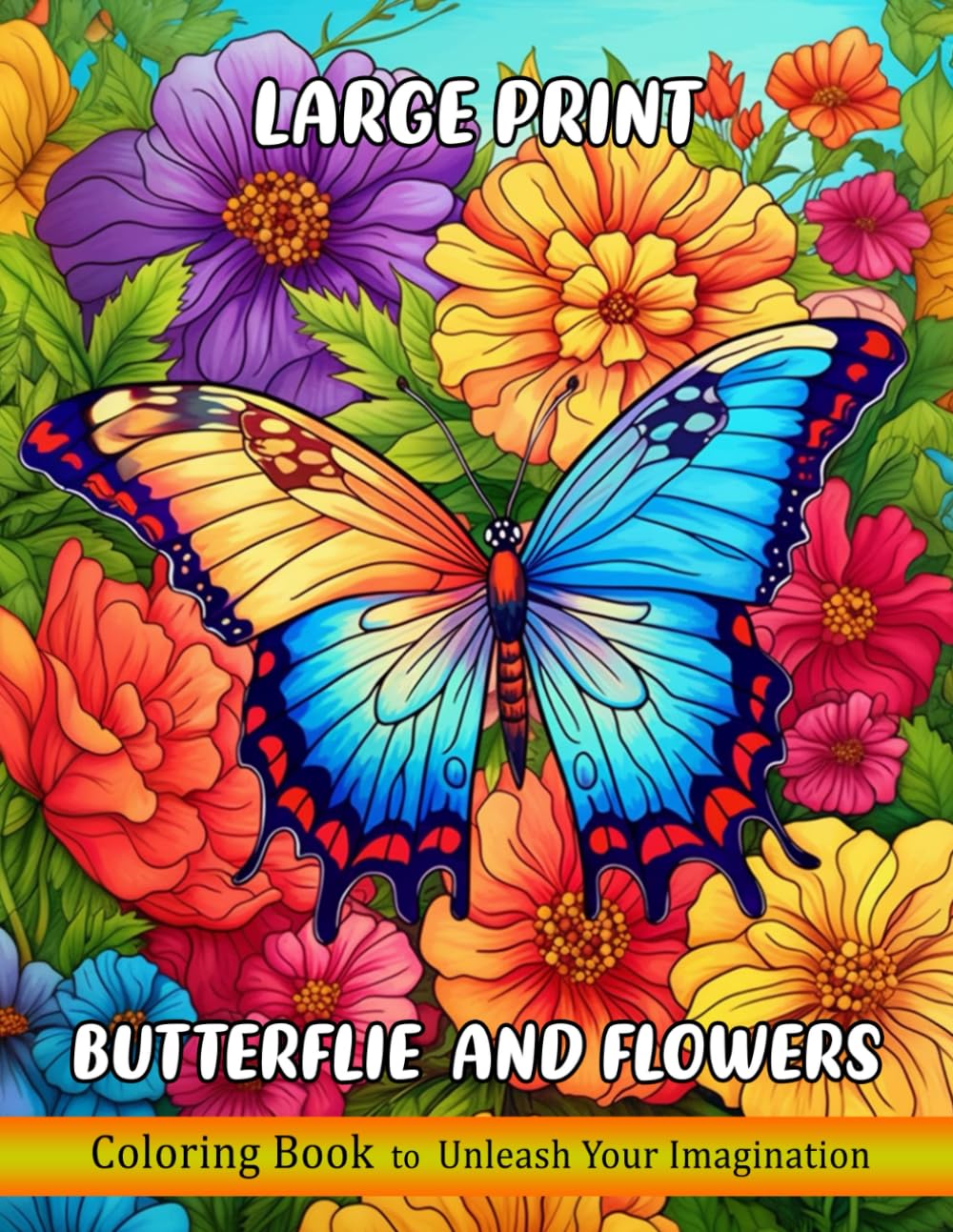 Large Print Butterflies and Flowers Coloring Book