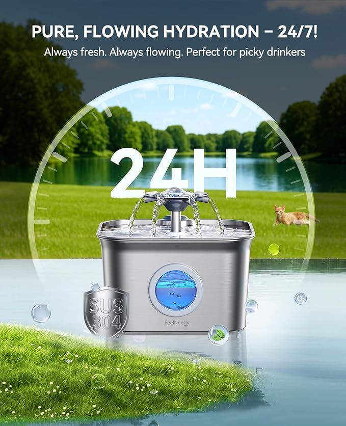 Fuente de Agua para Gatos Acero Inoxidable, 2.8L, Bomba Ultra Silenciosa miniatura 2