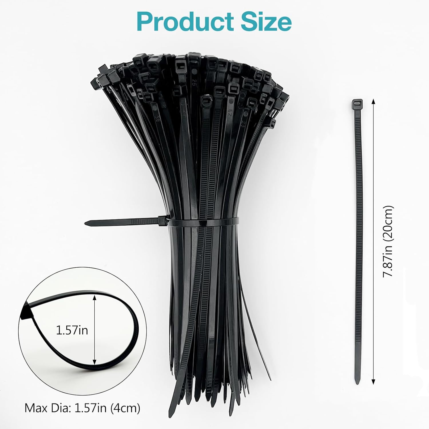 250-Pack Heavy-Duty Black Zip Ties – 50lb Strength Industrial Nylon Cable Ties for Garage, Workshop & Outdoor Wire Management