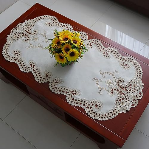 Miniatura 4 de Hsvanyr Doilies - Mantel bordado de tela con encaje para centro de mesa 23 x 47 pulgadas delicado bordado y corte
