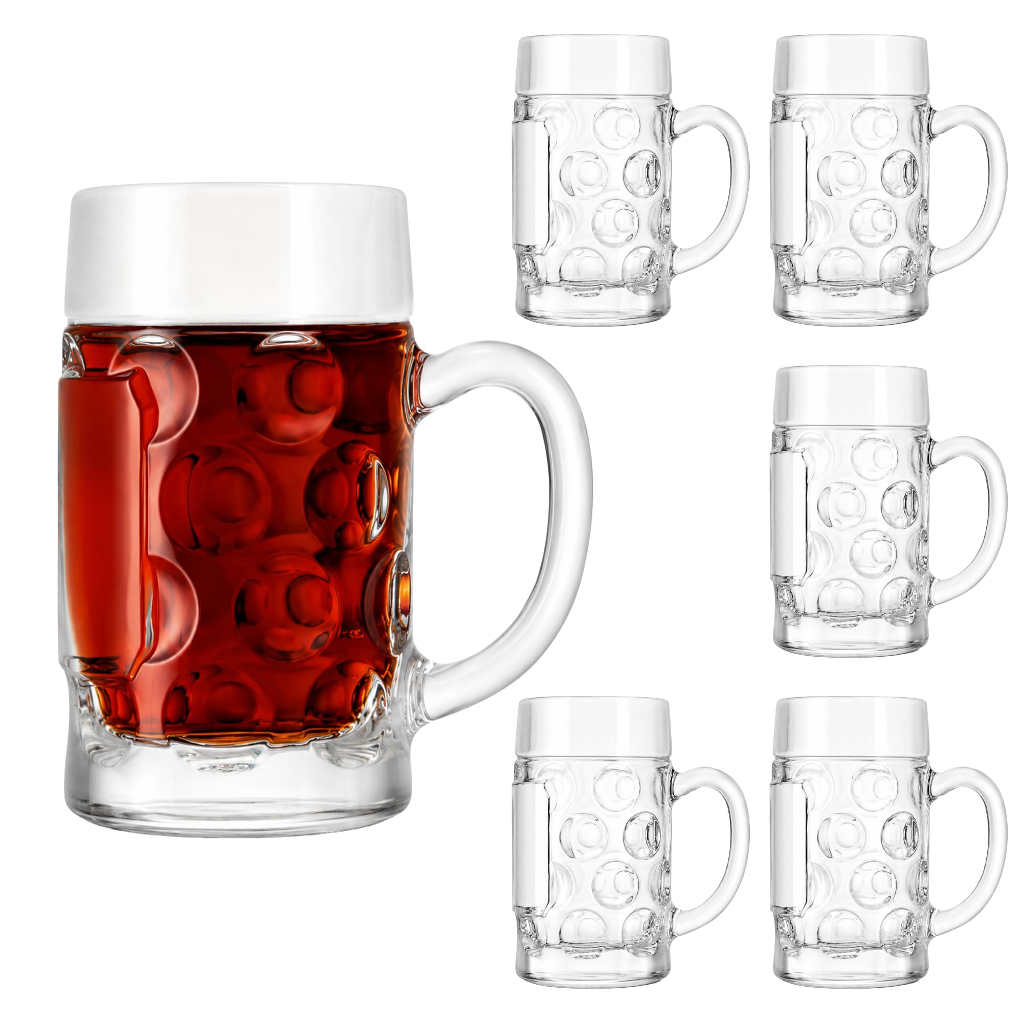 Chabrias Ltd Mini German Beer Stein Shot Glasses Set of 6 - Made in Italy - 55ml Oktoberfest Beer Tasting Glasses, Bavarian Dimpled Mini Tankard Mugs, Schnapps Tequila Whiskey Shots, Made in Italy