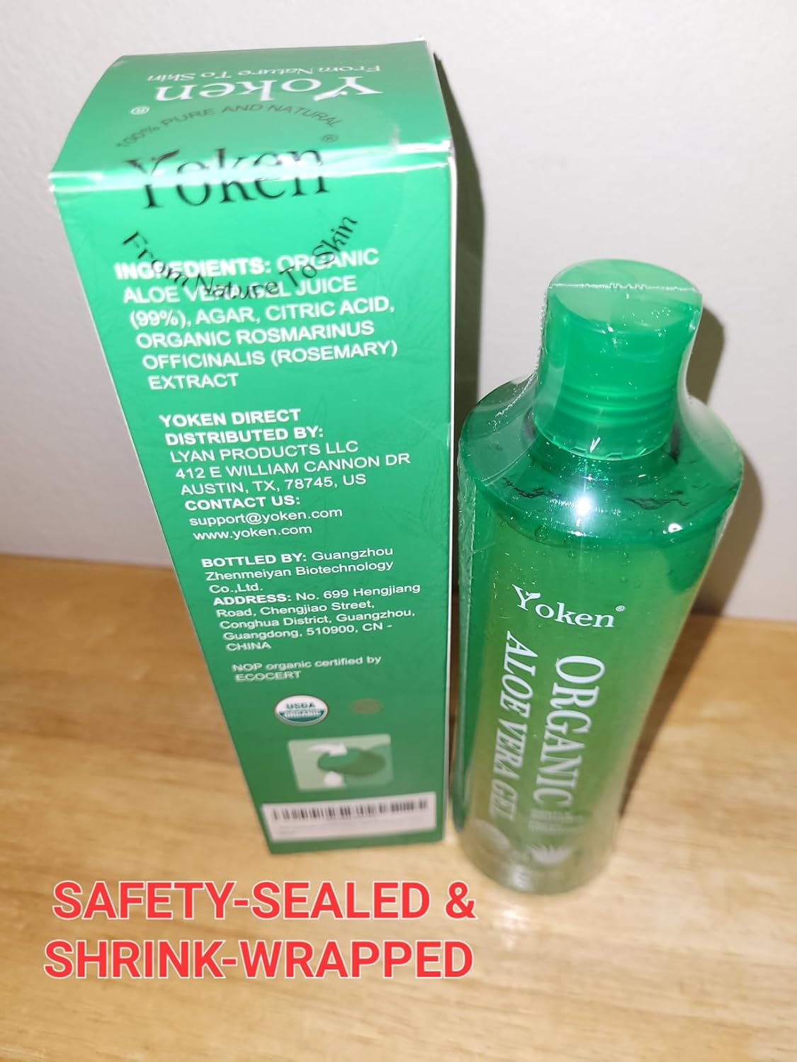 Yoken USDA Certified Organic Aloe Vera Gel 12oz, 99% Pure Aloe Vera Juice, Gel-to-Water Texture, Alcohol Free, No Added Fragrance, Face Body Hair Care, Cooling & Refreshing Summer Skincare