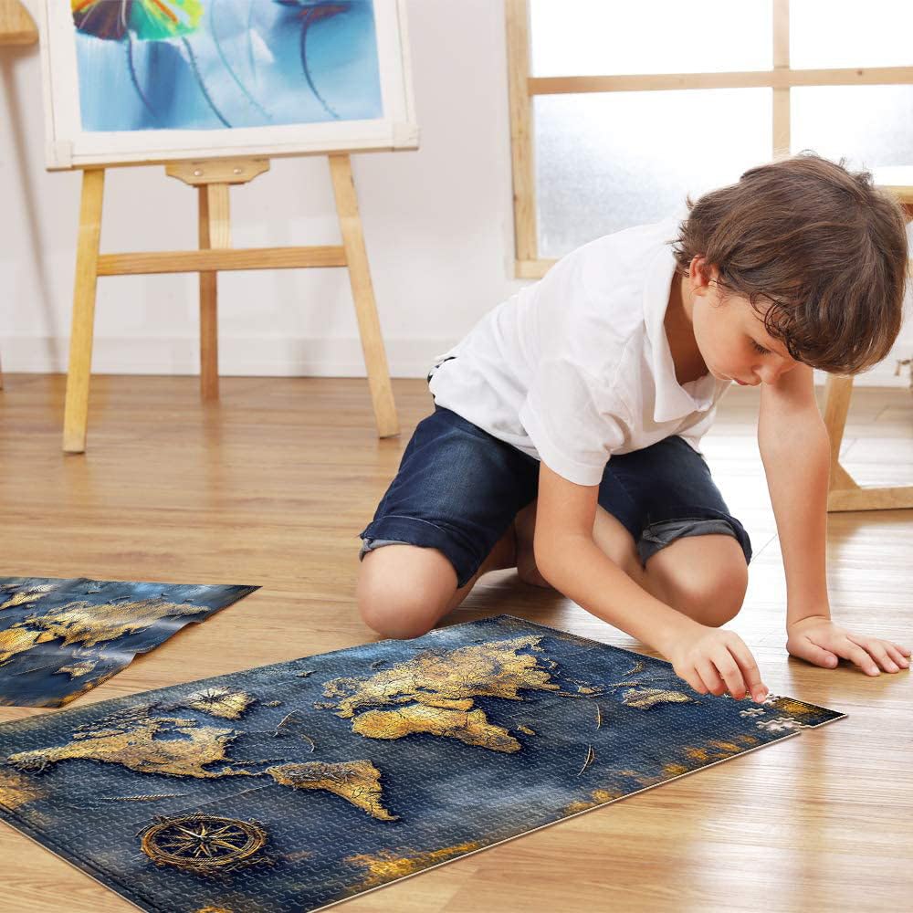 Puzzle Adulte 2000 pièces Carte du Monde Vintage Jouets de Divertissement Familial Chaque pièce est Unique - Jeu Familial Stimulant et Amusant 70x100cm