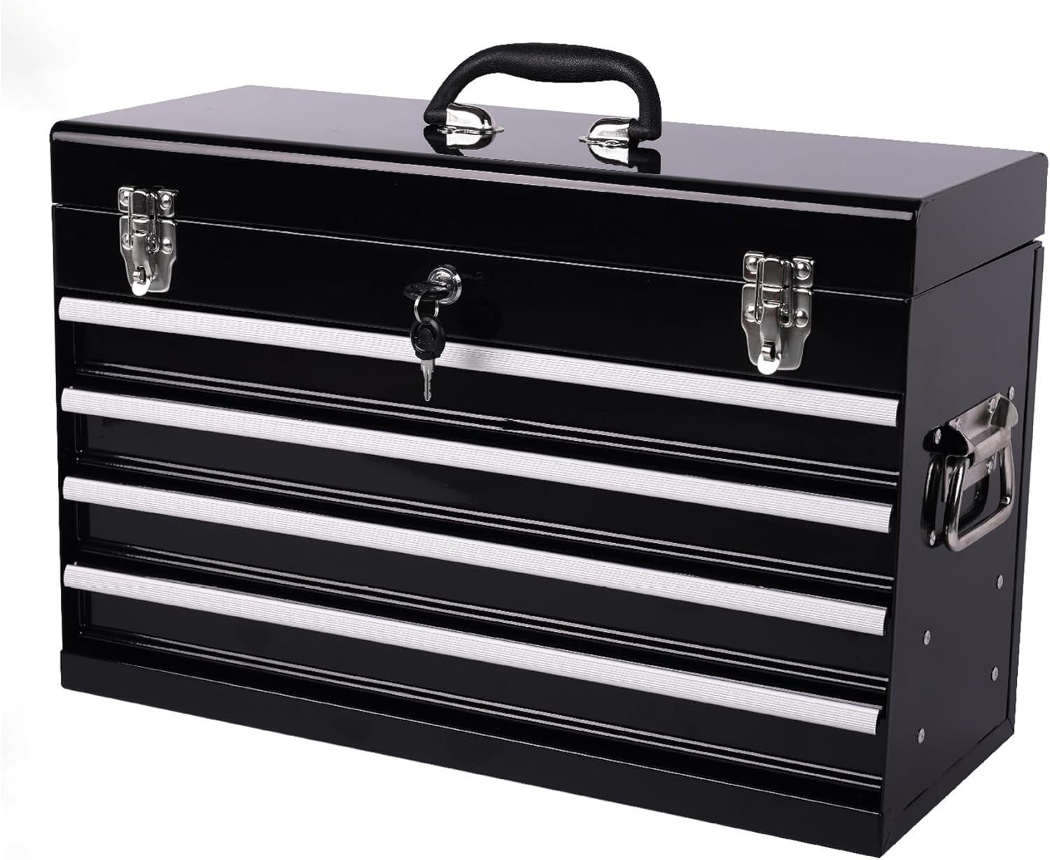 Runboll Portable Tool Chest Metal 4-Drawer Tool Cabinet 21" Steel Tool Storage Box Organizer with Metal Cylinder Lock and Latch Closure, for Home Improvement, Auto Mechanics