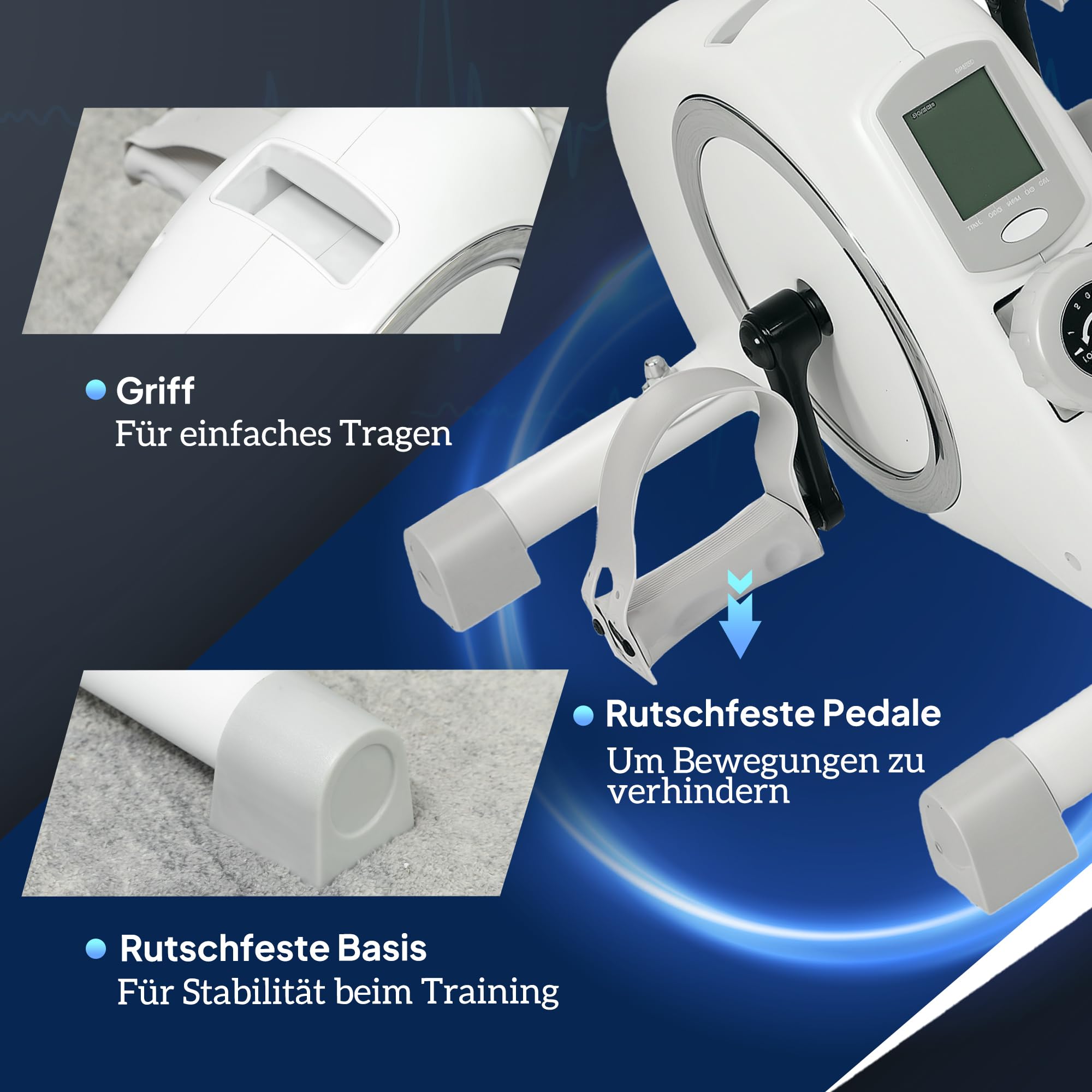 SPORTNOW Pedaltrainer Trainingsgerät mit 8-stufigem Magnetwiderstand | LCD-Display, für Senioren, Mini Heimtrainer, Bein- und Armtrainer, Fitnessbike, Büro, Zuhause