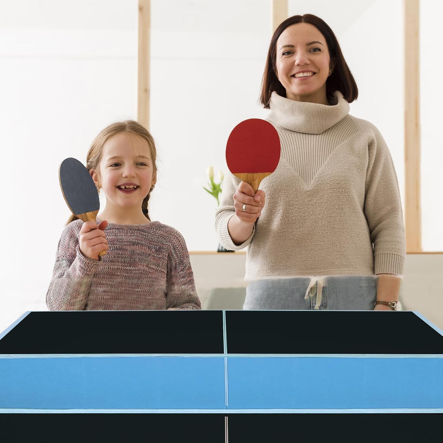 7/8/9Ft Mid-Size Ping Pong Conversion Top, Foldable & Portable Table Tennis Table Top with Net, No Assembly Needed, Indoor/Outdoor Table Tennis Surface