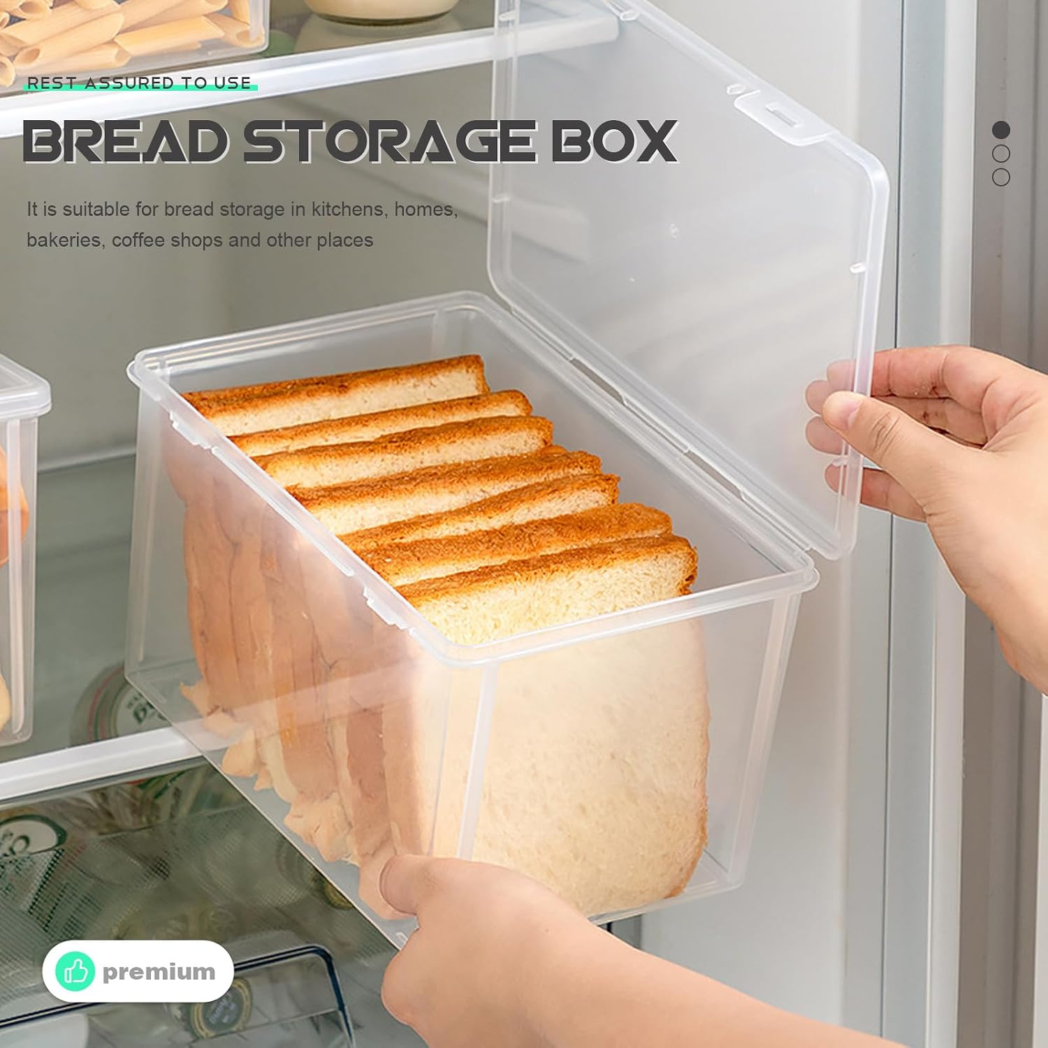 Medium Bread Box Kitchen Storage Container Airtight Plastic Refrigerator Bread Case for Fresh Keeping Toast and Cake