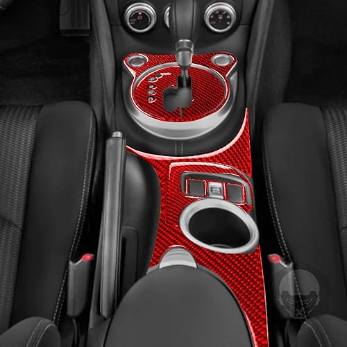 Miniatura 73 de Adhesivo para panel de palanca de cambios de consola central de automóvil, decoración de fibra de carbono suave real, interior de automóvil rojo