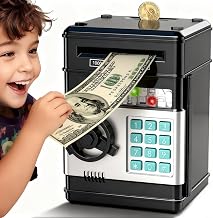Electronic Piggy Bank for Kids Ages 5-12, Password Lock ATM Safe Bank with Auto Bill Roller, Educational Money Toy, Cash Coin Savings Box for Birthday Gifts Boys & Girls 5 6 7 8 9 10