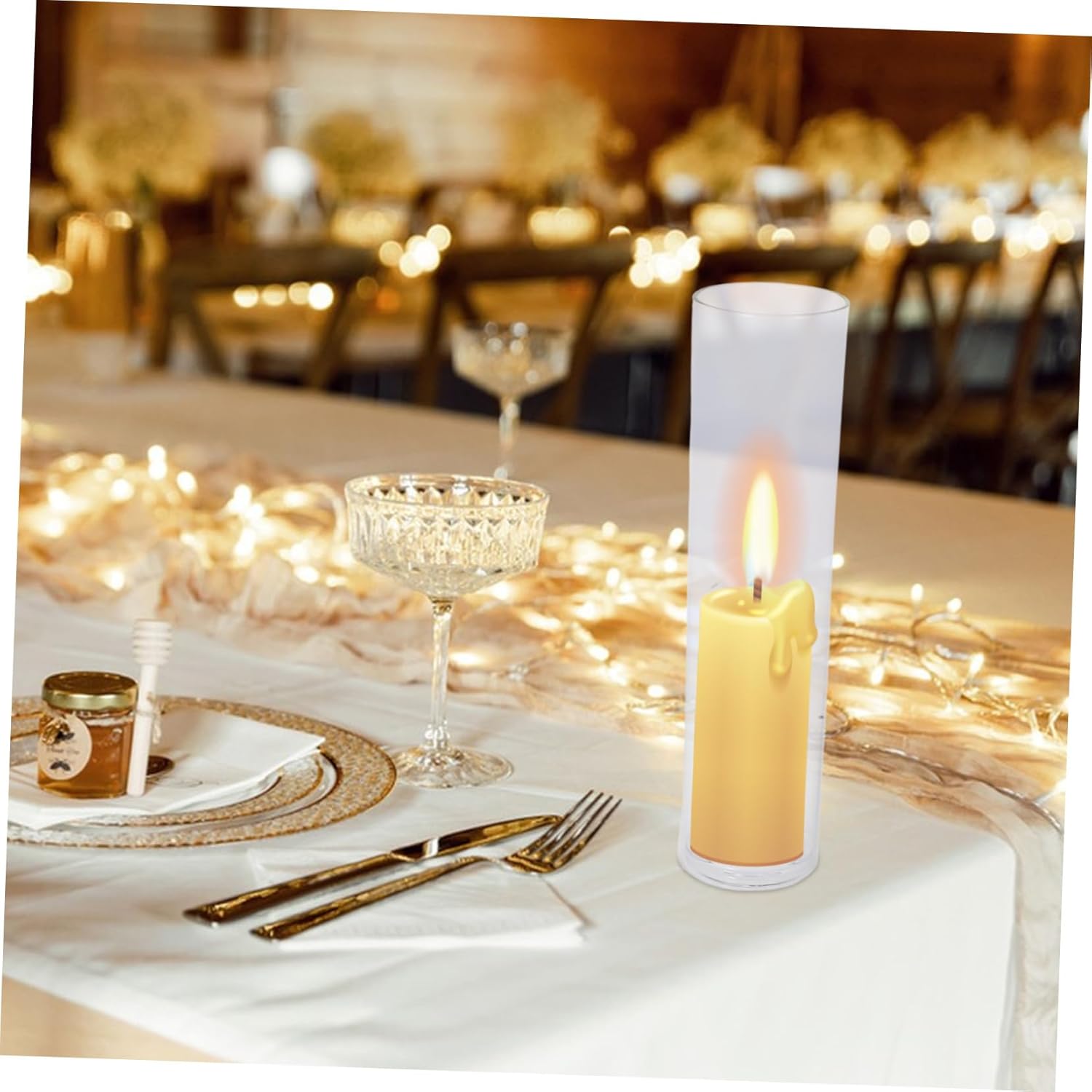 1set Elegant Tall Candle Holders Windproof Cylinder Covers of Glass Taper Candle Holders for Wedding Birthday Christmas Home Decor