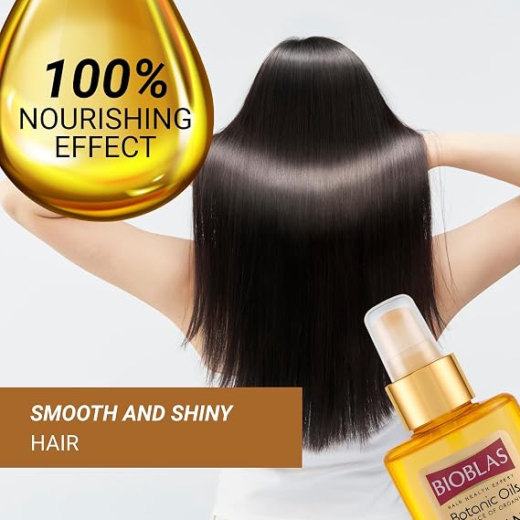 زيت العناية بالشعر الزيتي Bioblas Argan – مصل غير قابل للشطف، واقي من الحرارة، إصلاح وإضفاء اللمعان، تأثير مغذي 100%، 100 مل