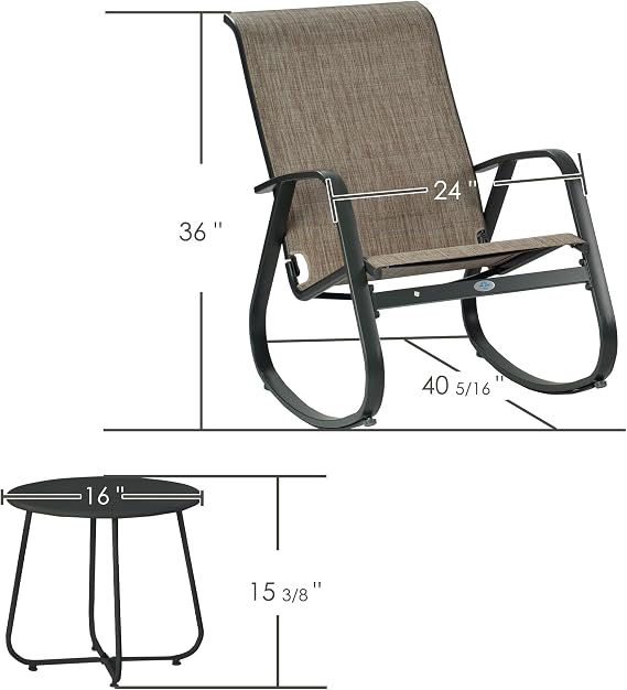 Kozyard 3-Piece Outdoor Rocking Chair Set, Patio Bistro Set with 2 Sling Rockers and Side Table,Powder-Coated Aluminum Frame, Breathable Textilene Fabric for Porch, Garden, Balcony, Beige