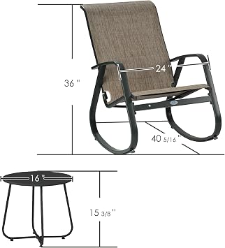 Kozyard 3-Piece Outdoor Rocking Chair Set, Patio Bistro Set with 2 Sling Rockers and Side Table,Powder-Coated Aluminum Frame, Breathable Textilene Fabric for Porch, Garden, Balcony, Beige