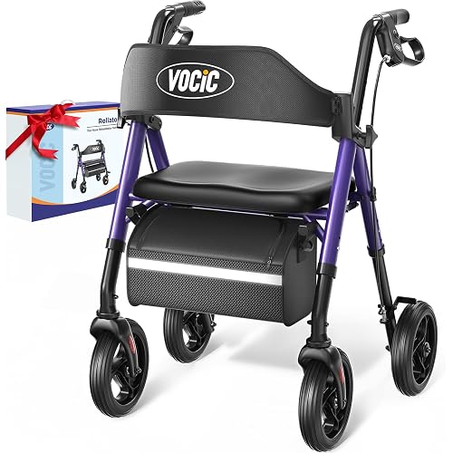VOCIC Z21 Rollator Walker for Seniors with Seat, 8" All Terrain, 350 LBS