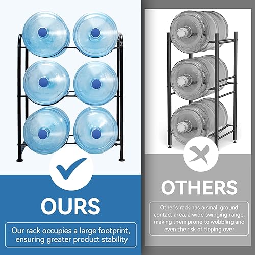 Miniatura 5 de UMORNING Soporte para botellas de agua de 5 galones, estante enfriador de agua de 3 niveles para 6 botellas, resistente, desmontable, organizador de