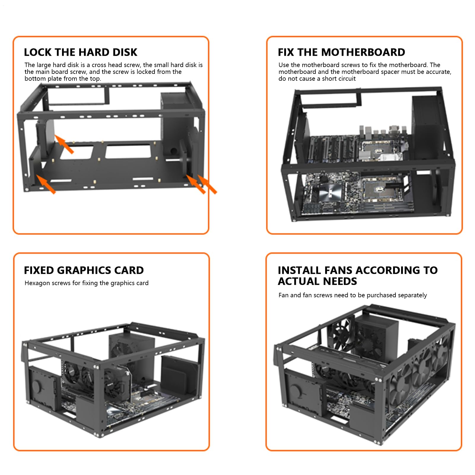 per PC - in alluminio impilabile, sostituzione del case del computer | aperto | Supporto per scheda madre con spazio per ventola per ATX ATX Mini ITX, banco di prova e dissipazione d