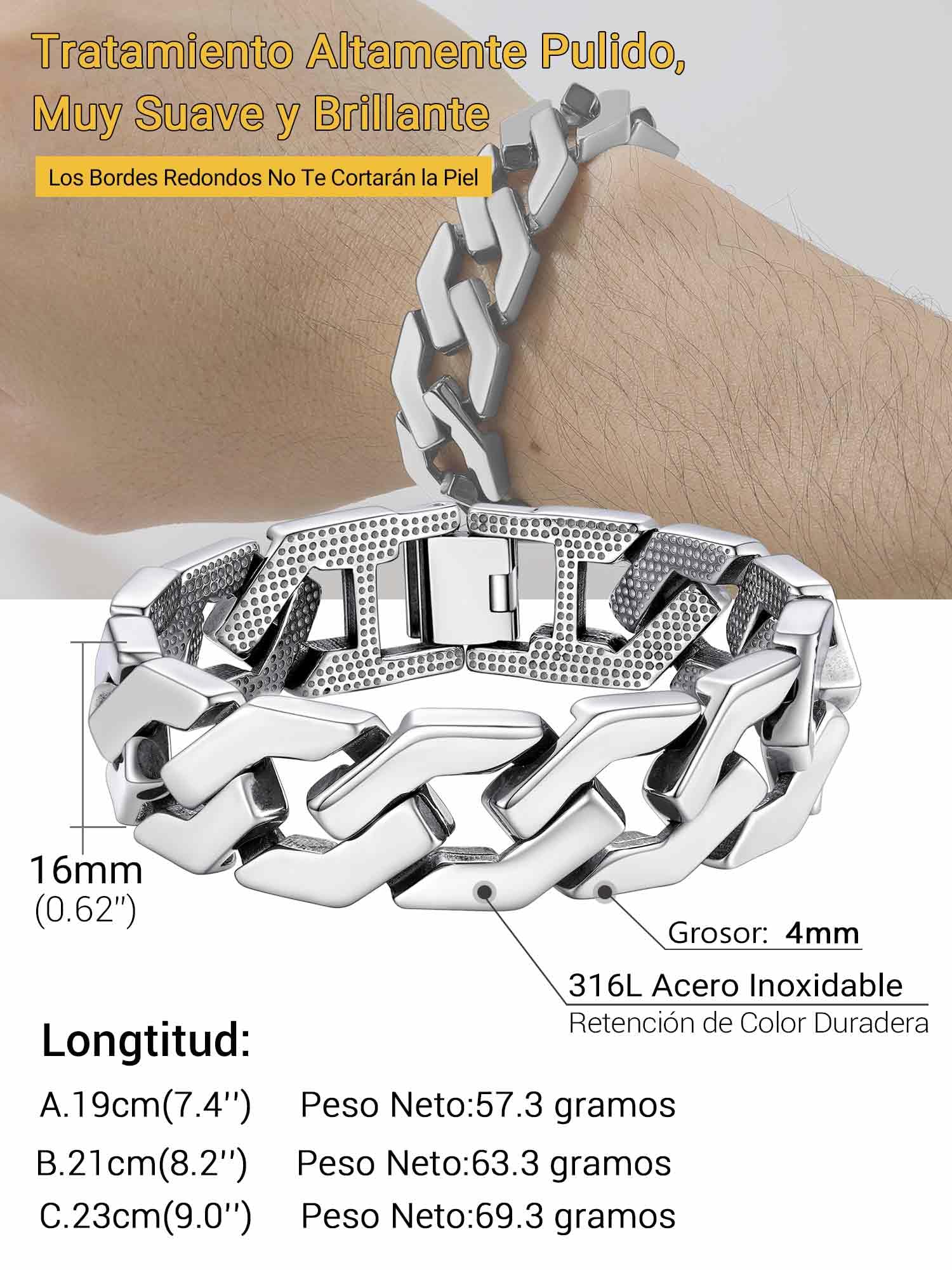 PROSTEEL Pulseras Grandes de Hombres Estilo Rock Hip Hop, Formas Cadenas Cúbanas/Calaveras Pirata/Nudos Celta, 16mm Ancho 19cm 21cm 23cm Largo