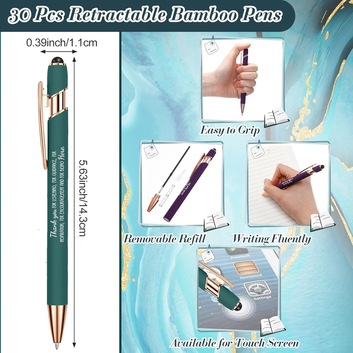 Glenmal 60 Pcs Thank You Gifts Inspirational Spiral Notebooks with Motivational Retractable Ballpoint Pens Employee Appreciation Gift for Coworker Teacher Volunteer, Marble Coil Notepads 5.51" x 8.27"