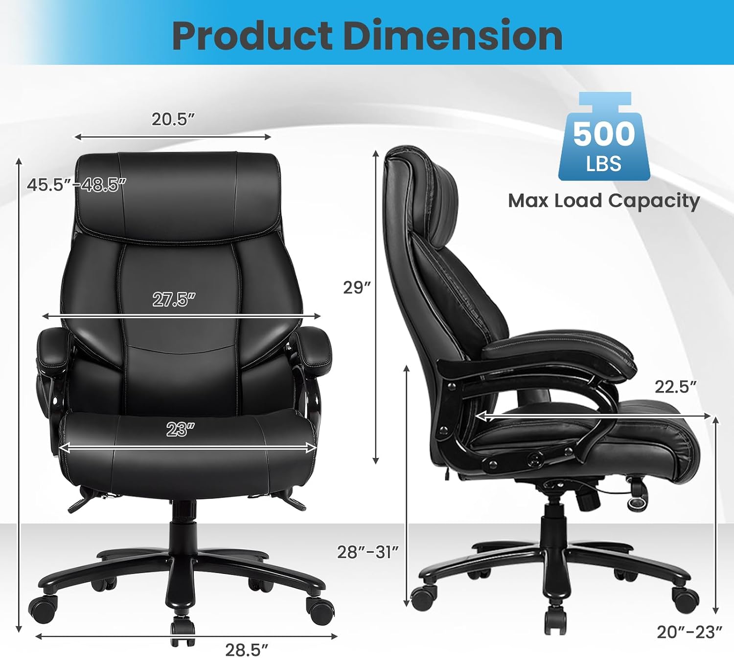 POWERSTONE Big and Tall Office Chair 500lbs, Ergonomic Heavy-Duty Office Chairs - High Back, Thick Padded, Adjustable Massage Executive Office Chair Home Office Desk Office Chairs