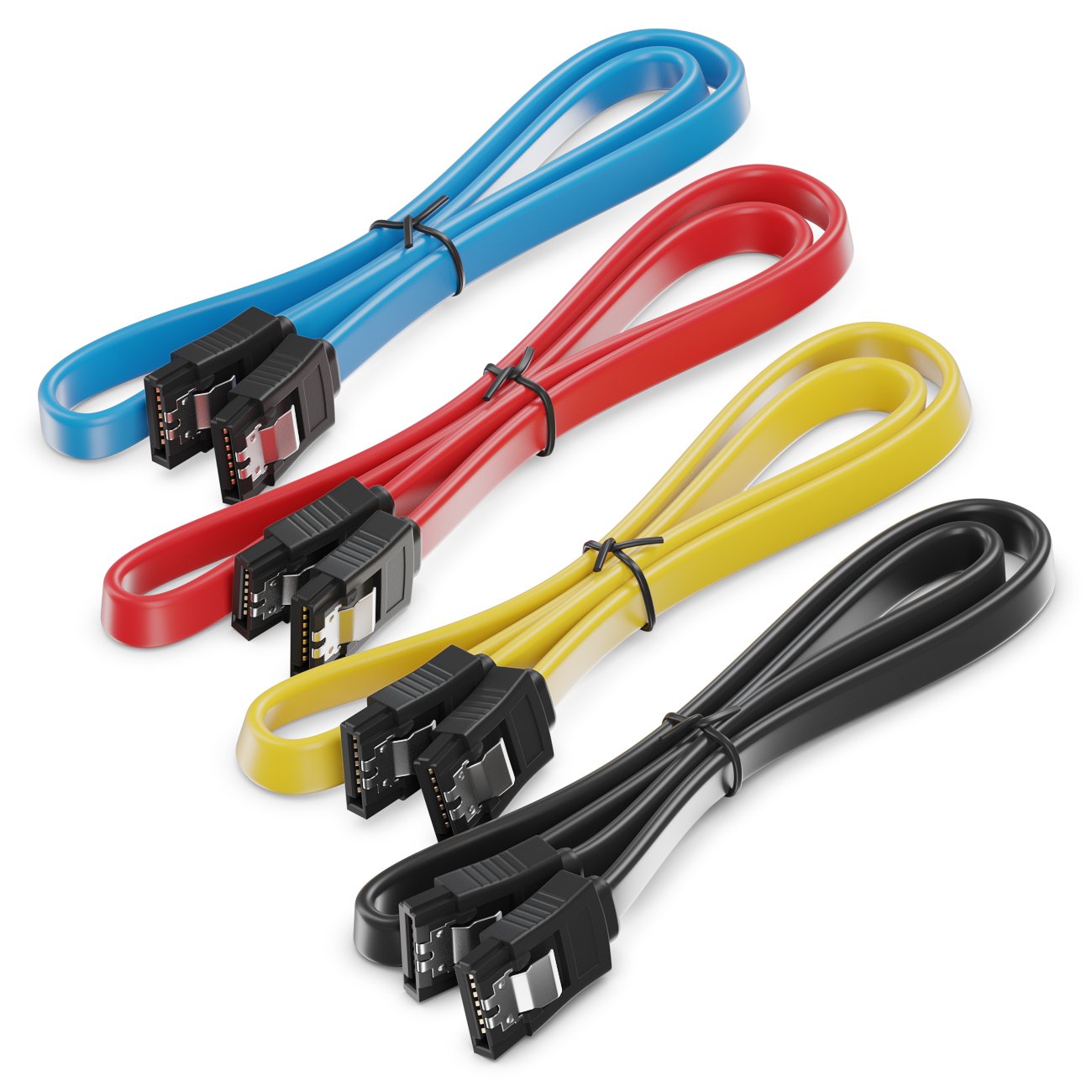 deleyCON 4x 50cm kabel SATA III kabel danych S-ATA 3 kabel połączeniowy 6 GBit/s kabel połączeniowy do HDD SSD - metalowy klips - 2 proste wtyki typu L - żółty/czerwony/niebieski/Czarny
