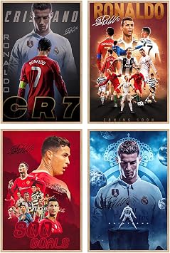 KUGEKI Soccer Superstar Posters Cristiano Ronaldo Canvas Wall Poster Set of 4 Unframed 08 in. X 12 in.