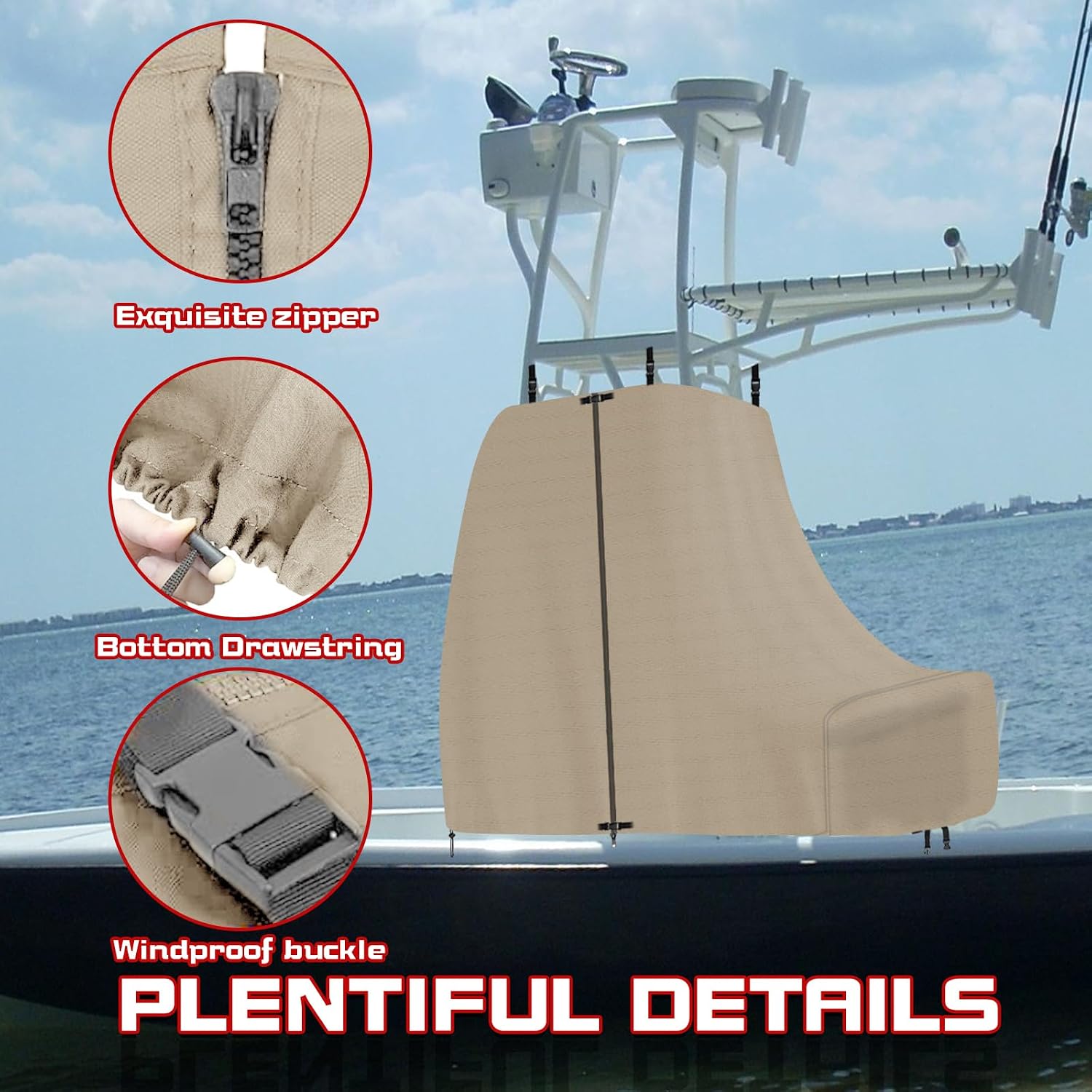 T-Top Center Console Cover for Boat，900D Waterproof Marine Grade Canvas, Heavy Duty Outdoor Boat Console Covers,Protecting Boat Center Console and Helm Seat (Khaki,94" L 58" W 82" H)