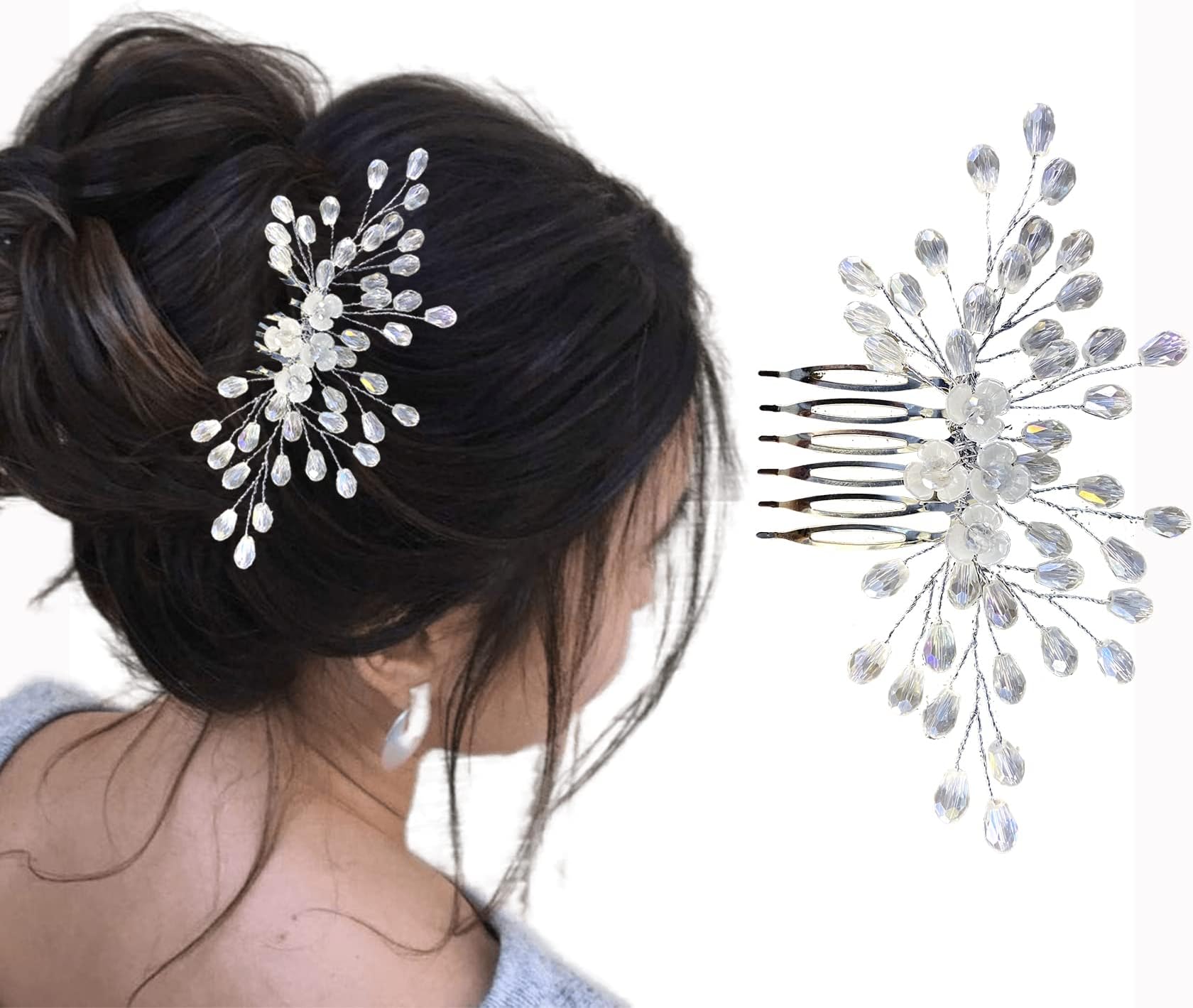 TEMPERIA Hair Accessories For Women's & Girls - Stylish Artificial Flowers & Crystal Pearls Bun Juda Bridal Brooch for Hairstyle & Decoration - Pins & Clips for Style of Bride (DN108) (White & Silver)
