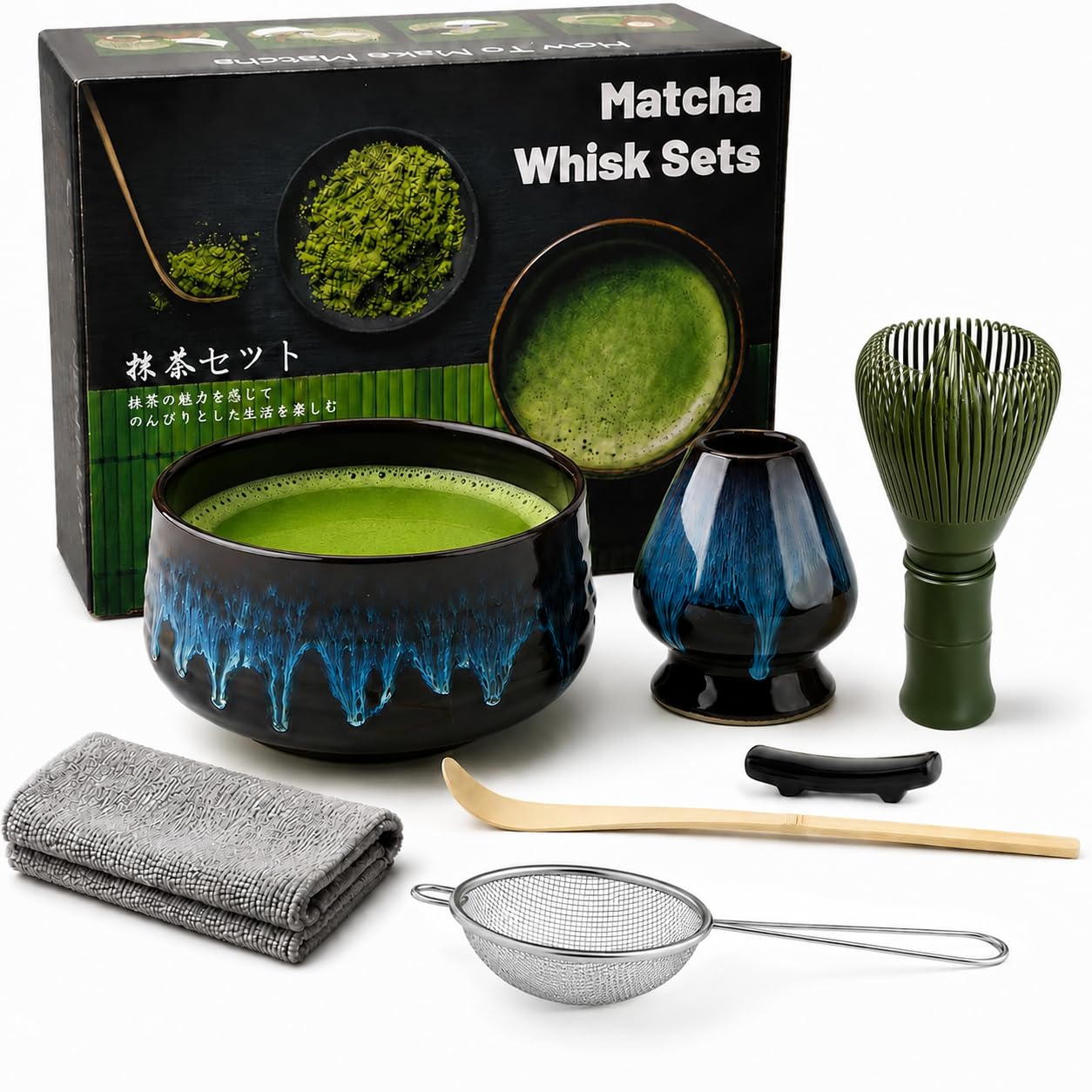 7 Pcs Matcha Set, Matcha Kit for Ceremony, Matcha Tea Set for Making Latte, Japanese Matcha Ceremony Kit, Matcha Whisk Set and Bowl(chawan) with All Accessories, Gift for Matcha Lover