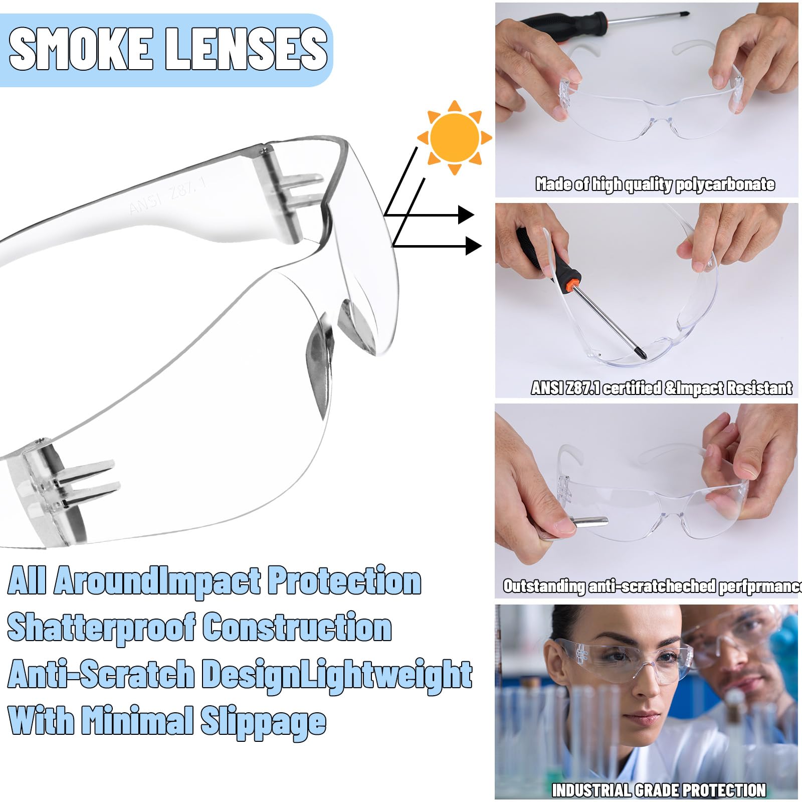 Gafas de seguridad transparentes a granel para hombres y mujeres, gafas de seguridad resistentes a arañazos e impactos, gafas de seguridad de policarbonato