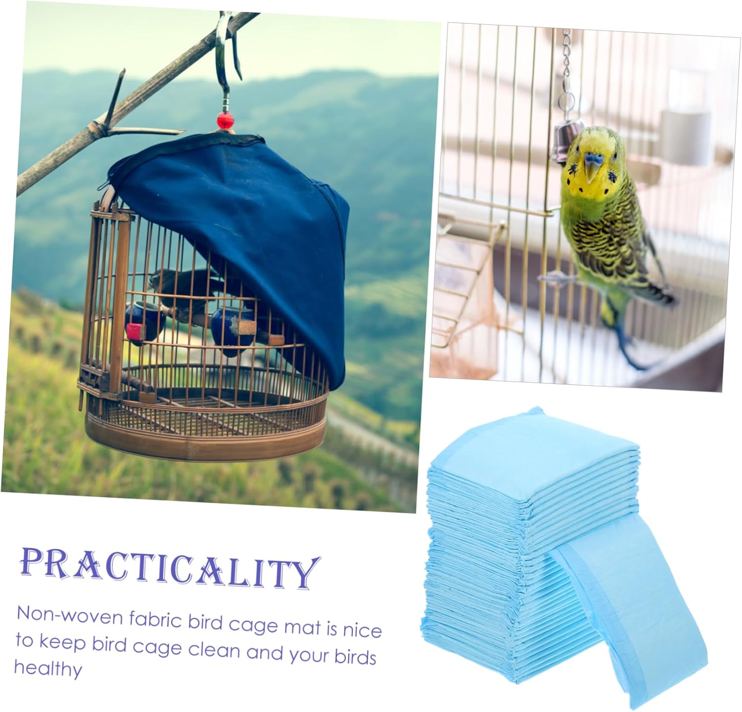BESPORTBLE 100pcs Absorbent Bird Cage Liners Non-Woven Fabric Mats for Parakeets Cockatiels Conures Efficient Water Absorption Bird Cage Bedding