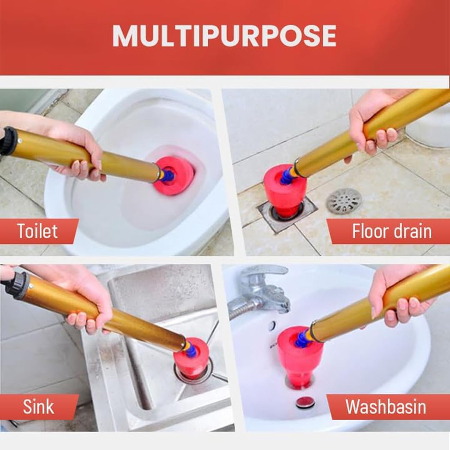 Powerful Pneumatic Drain High Pressure Toilet Plunger for Sinks Showers Bathtubs Unclogger Clog Remover Pneumatic