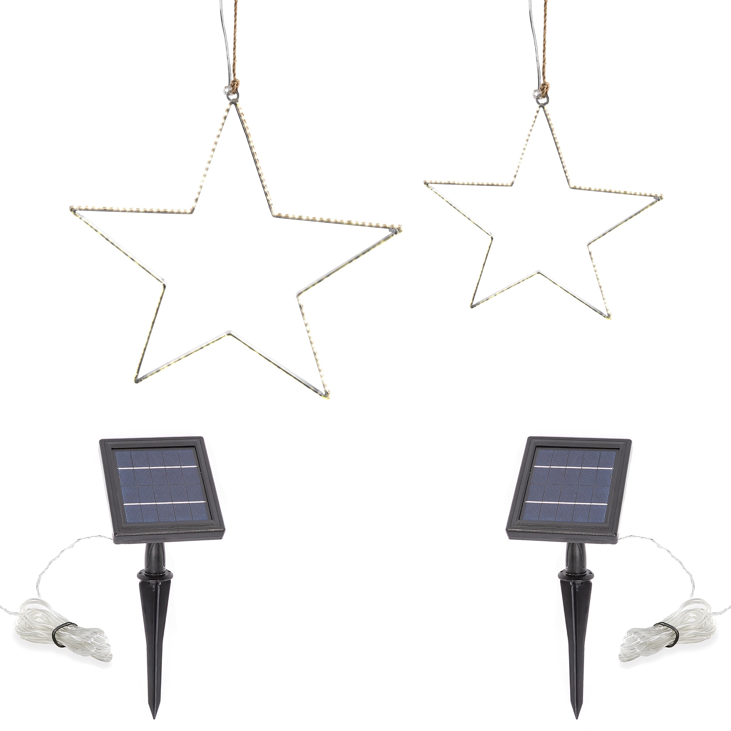 Esotec Solar Leuchtsterne Set Weihnachtsdeko außen Garten LED Sterne 103426 | 2 Solar Leuchtsterne Ø30/40cm, 134/180 LEDs 2800K, ca.10Std, Li-Ion Akku wechselbar, je 1,2Wp Solarmodul, 5m Zuleitung, IP44