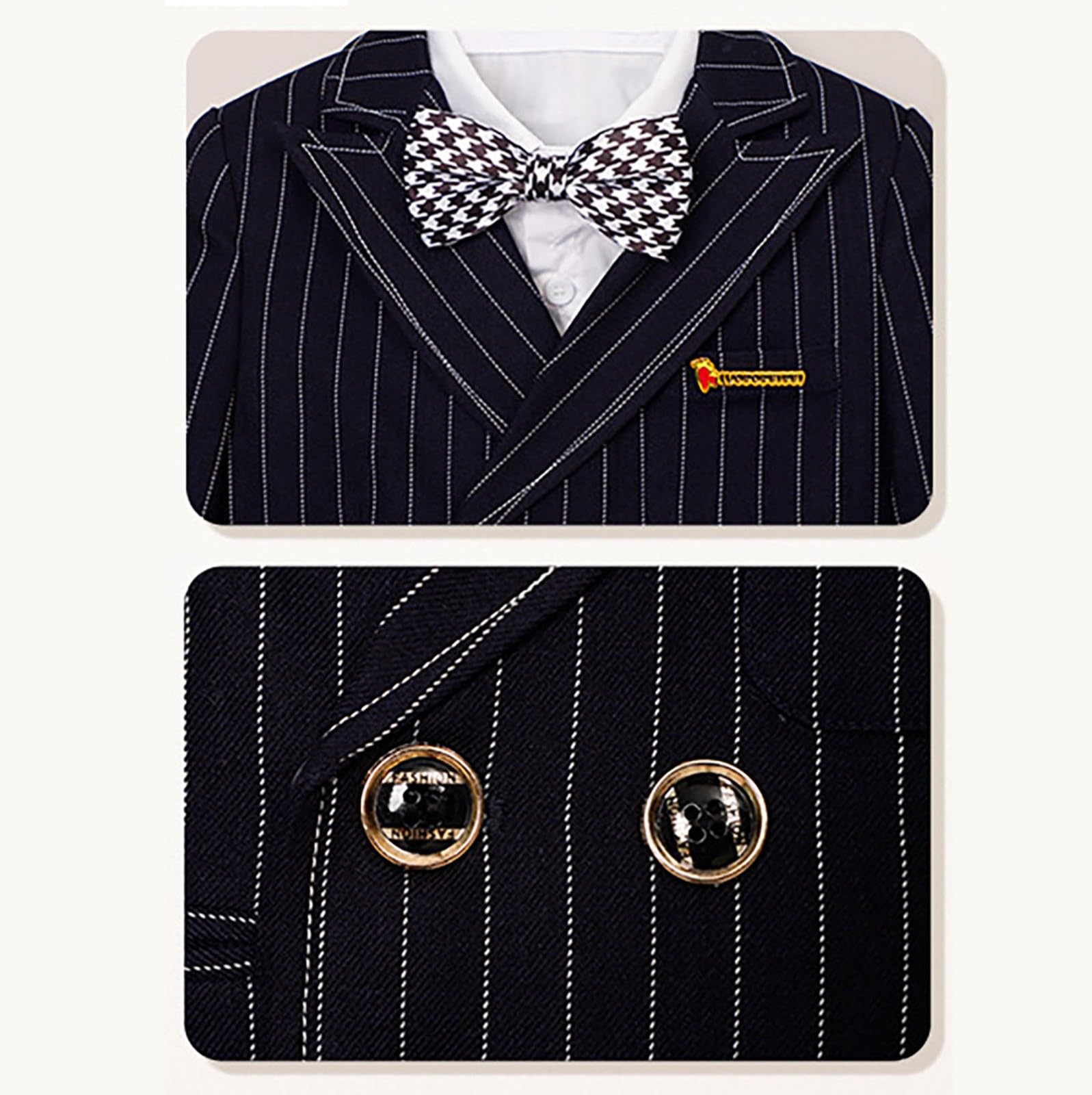 Kinder Anzug Set Junge Anzug Kinder Jungen Festliches Outfit Gestreiftes Langarm Hemd Weste mit Fliege und Lange Hose Sommer Bekleidungssets für Hochzeit Feier Geburtstag