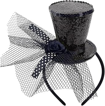 Mini Top Hat Headband with Veil, Black Top hat fascinator Circus Costume for Women Girl Festival Halloween Christmas Headwear Carnival, Theme Party, Prom Black
