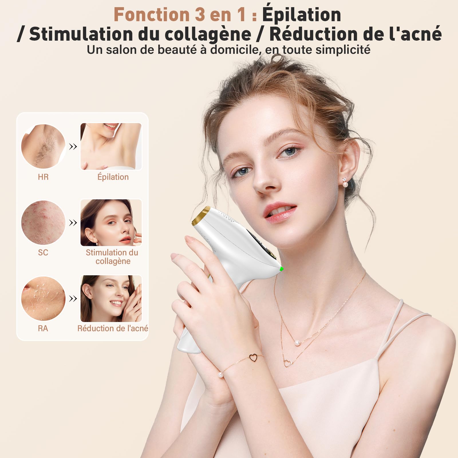 Épilateurs à lumière pulsée, Épilation au laser IPL avec Fonction de Refroidissement, 9 Vitesses et 3 Fonctions HR/SC/RA, Appareil d'épilation pour Hommes, Femmes, Corps, Aisselles