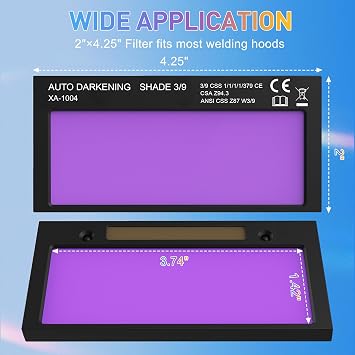 SHINE Shade 9 2x4 1/4 Auto Darkening Welding Lens, Ultra Clear High Definition filter Technology for Pipeliner Pancake Welding Hood and Fibre-Metal Welding Hoods