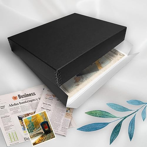 Miniatura 7 de Golden State Art, Caja de almacenamiento de fotos de museo con borde metálico sin ácidos, 14 x 18 pulgadas, conserva documentos, impresiones,