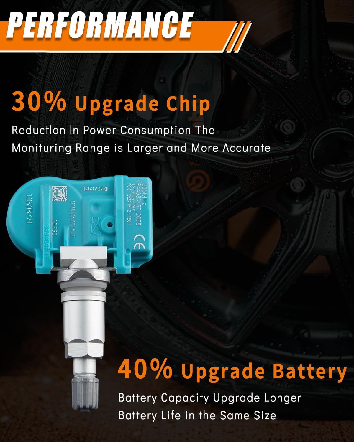 315MHz TPMS Sensor for:-Chevy Silverado 2007-2016 Traverse for:-GMC Sierra 1500 2500 3500 2007-2016 Yukon for:-Buick Lacrosse for:-Cadillac Escalade Tire Pressure Monitoring 13598771 4pcs