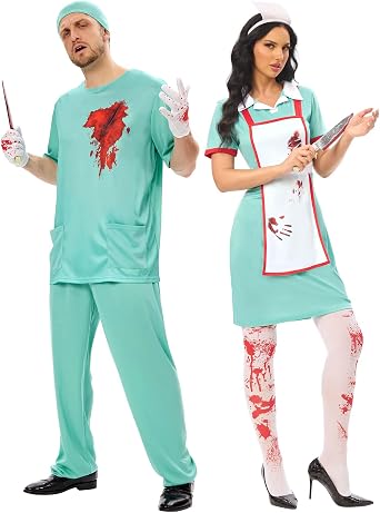Funnlot Couples Halloween Costumes - Halloween Bloody Doctor Adult Nurse Costumes Matching Couples Halloween Costumes