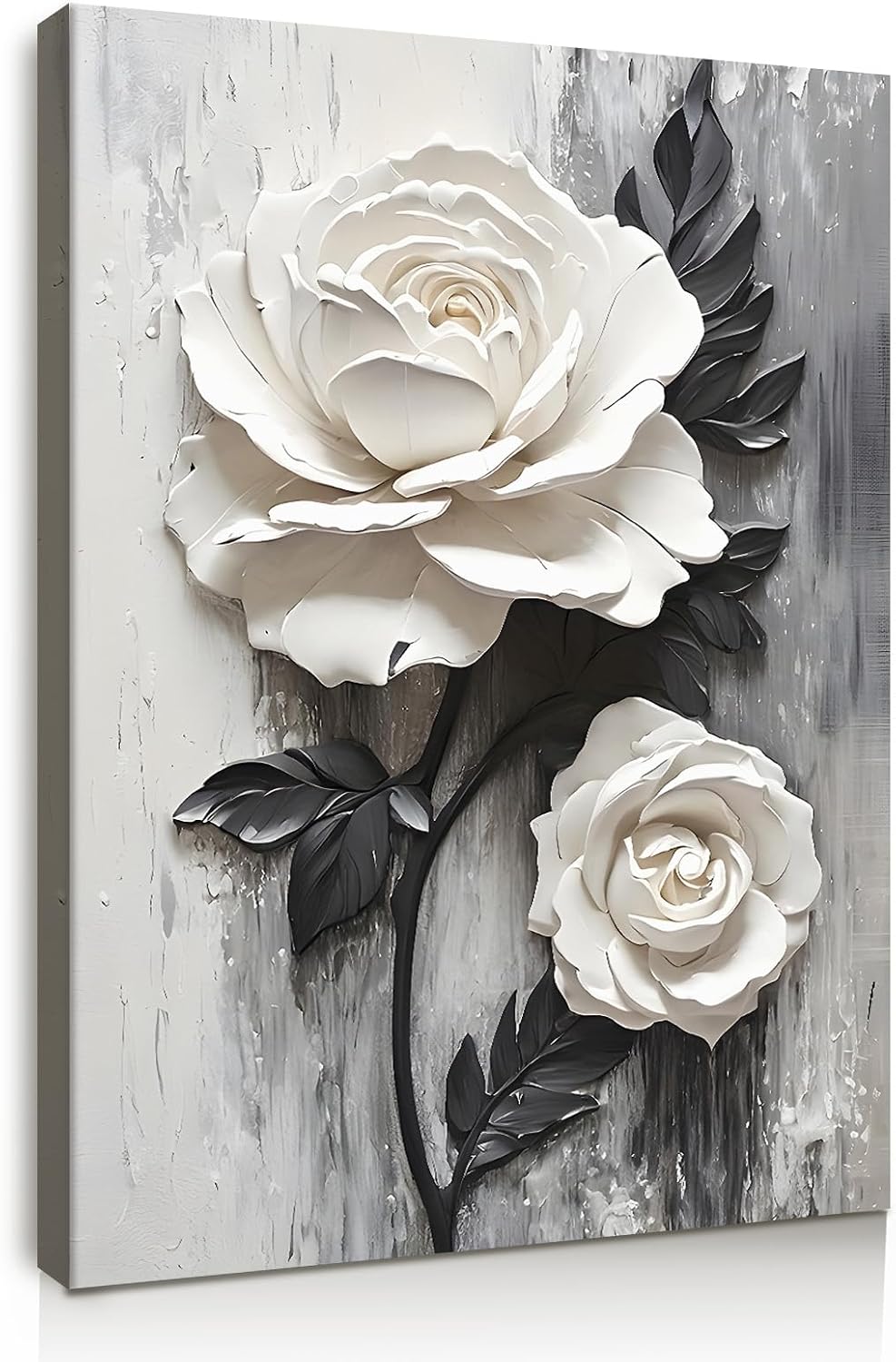 Framed Wall Art Canvas Wall Art White Rose Floral Framed Canvas Wall Single Piece Sculpture Wall Decor for Living Room Bedroom Office Modern Home Art Elegant Floral Art 12x16 Inch