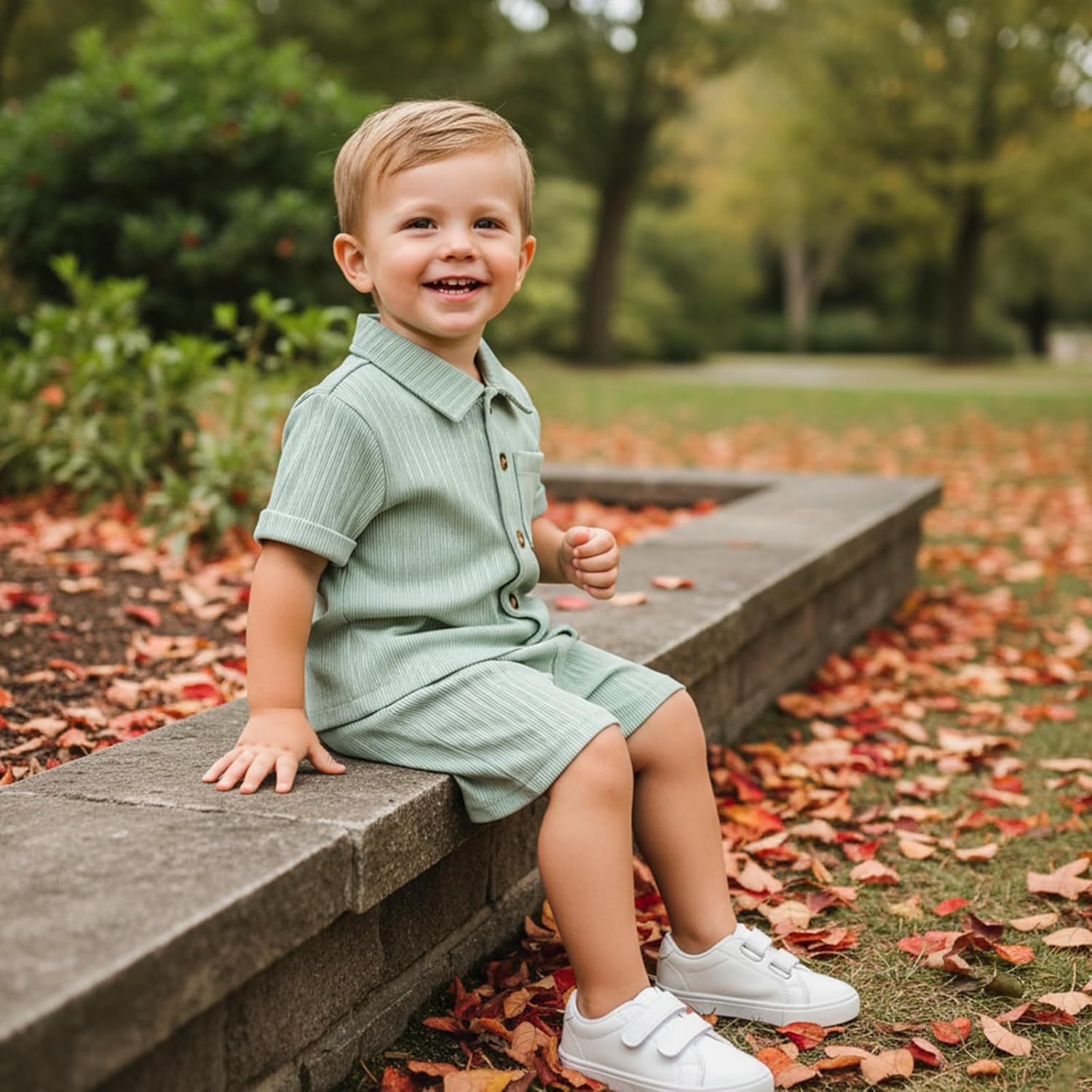 fhutpw Baby Boy Clothes Toddler Infant Leisure Ribbed Button Down Shirt Tops + Shorts Set 2PCS Summer Soft and Smooth Outfit - Image 4