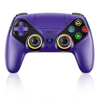 Gamrombo LED Wireless Controller for PS5, Compatible with PS5 Pro/Slim/PC, Dual Vibration, Macro/Turbo Function, 3.5mm Audio Jack, 6-Axis Motion Contro Gamepad with SpeakerAmethyst
