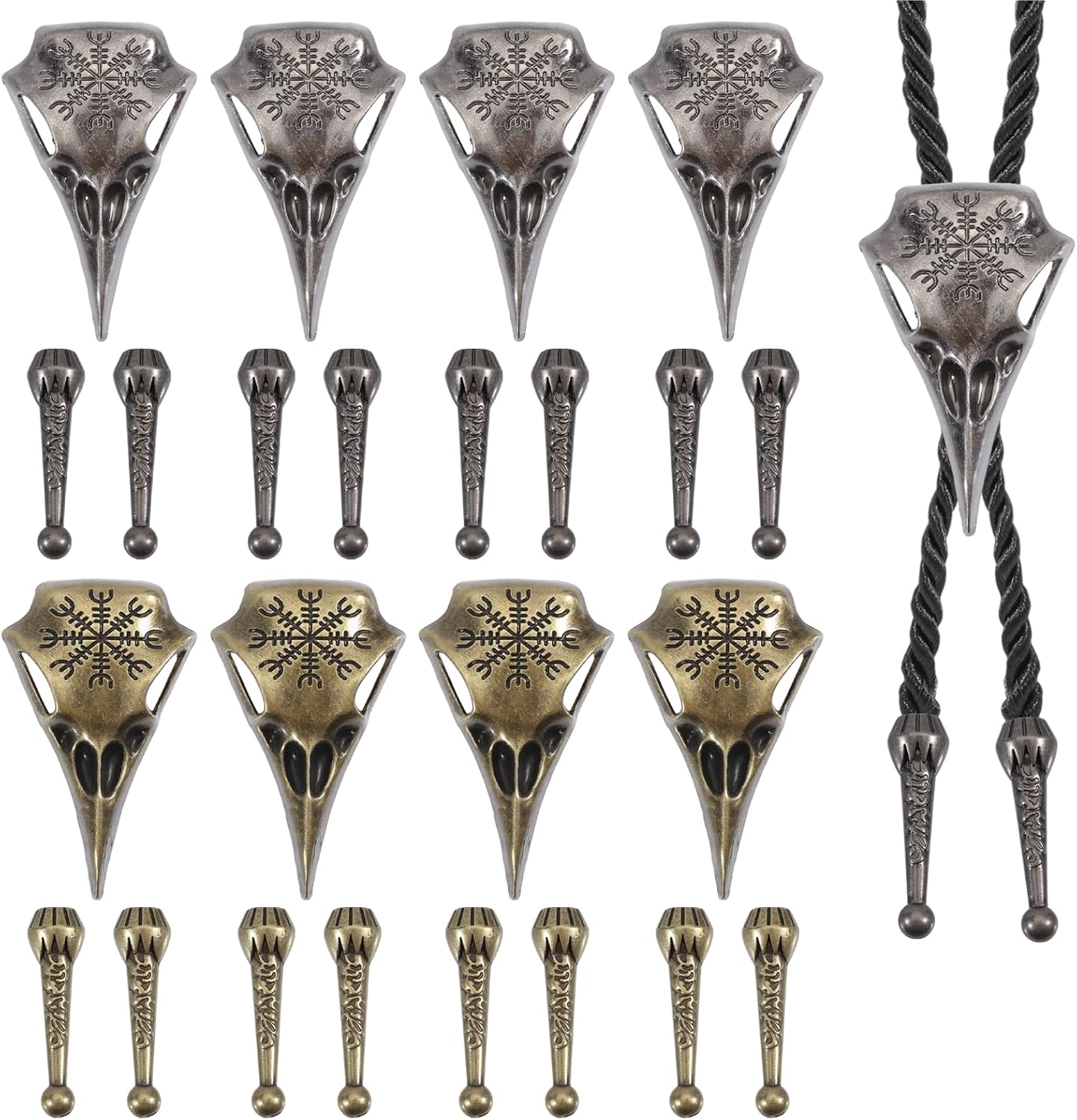 CHGCRAFT 8 Sets 2 Color Bolo Tie Making Kit 16 Pcs Bolo Tie Tips 8 Pcs Bolo Tie Slides Clasps Alloy Bolo Tie Buckle Accessories for Bolo Tie Making for Clothes Decoring DIY Crafts Making Findings