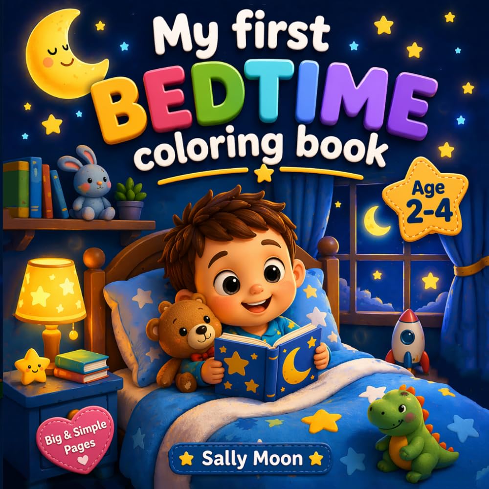 My First Bedtime Coloring Book: Big and Simple Night Routine with First Words for Toddlers Ages 2–4